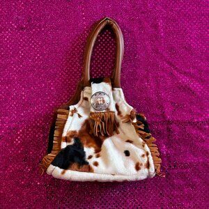 brown, black, and white cowprint mini purse